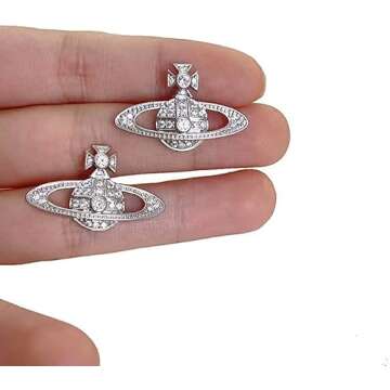 Saturn Earrings,Saturn Planet Earring,Aesthetic Earring for Women,Cubic Zirconia Saturn Planet Studs Earring,Space Earrings Y2k Earrings Jewelry Gifts for Women (Silver)