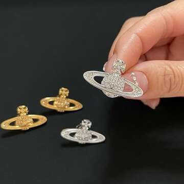 Saturn Earrings,Saturn Planet Earring,Aesthetic Earring for Women,Cubic Zirconia Saturn Planet Studs Earring,Space Earrings Y2k Earrings Jewelry Gifts for Women (Silver)