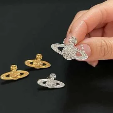 Saturn Earrings,Saturn Planet Earring,Aesthetic Earring for Women,Cubic Zirconia Saturn Planet Studs Earring,Space Earrings Y2k Earrings Jewelry Gifts for Women (Silver)