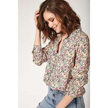 Blouses for Women Fashion, Casual Long Sleeve Button Down Shirts Tops, XS-3XL (Floral, Small)