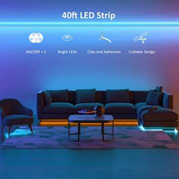 NOVOSTELLA 40ft RGB Smart LED Strip Light kit, Flexible Color Changing 360 Units SMD 5050 LEDs, 24V Tape with 44 Key Remote, Dimmable LED Ribbon for Home Lighting Kitchen Bar,UL Listed Power Supply