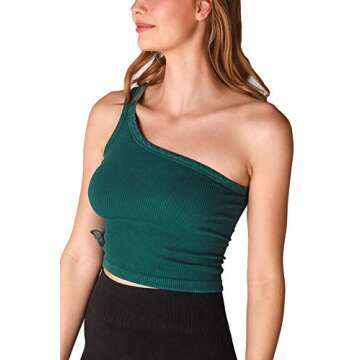NIKIBIKI Women Seamless Vintage One Shoulder Crop Top, One Size (Vintage Jade)