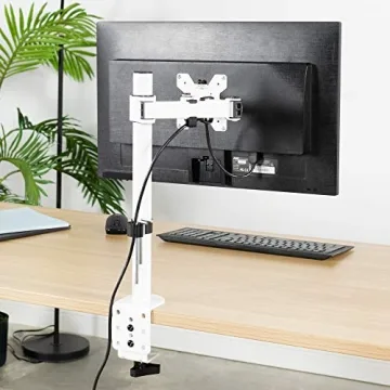 VIVO Single Monitor Arm Desk Mount, Holds Screens up to 32 inch Regular and 38 inch Ultrawide, Fully Adjustable Stand with C-Clamp and Grommet Base, VESA 75x75mm or 100x100mm, White, STAND-V001W