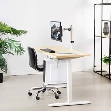 VIVO Single Monitor Arm Desk Mount, Holds Screens up to 32 inch Regular and 38 inch Ultrawide, Fully Adjustable Stand with C-Clamp and Grommet Base, VESA 75x75mm or 100x100mm, White, STAND-V001W
