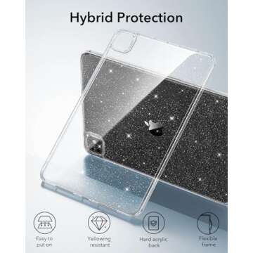 ESR for iPad Pro 11 Inch Case M4(2024, 5th Gen), Thin and Lightweight, Shock and Drop Protection, Yellowing Resistant, Hard Back, Supports Pencil Pro and Pencil(USB-C), Classic Series, Clear Shimmer