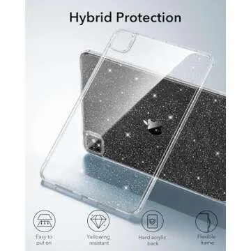 ESR for iPad Pro 11 Inch Case M4(2024, 5th Gen), Thin and Lightweight, Shock and Drop Protection, Yellowing Resistant, Hard Back, Supports Pencil Pro and Pencil(USB-C), Classic Series, Clear Shimmer