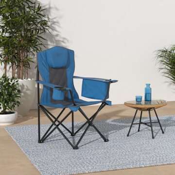 ARROWHEAD OUTDOOR Portable Folding Camping Quad Chair w/ 6-Can Cooler, Cup & Wine Glass Holders, Hea...