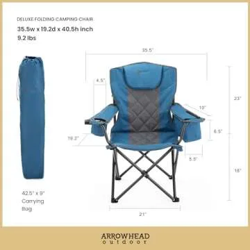 ARROWHEAD OUTDOOR Portable Folding Camping Quad Chair w/ 6-Can Cooler, Cup & Wine Glass Holders, Heavy-Duty Carrying Bag, Padded Armrests, Headrest & Seat, Supports up to 450lbs, USA-Based Support