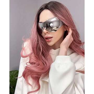 TYA Wrap Around Y2k Sunglasses For Women Men, Futuristic Oversized Shield Rimless Sun Glasses Fashion Vintage Silver Shades