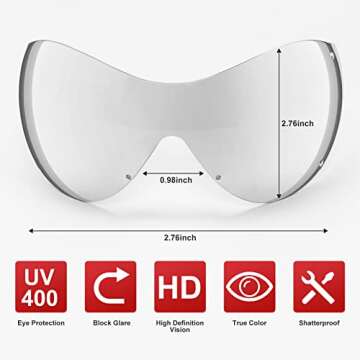 TYA Wrap Around Y2k Sunglasses For Women Men, Futuristic Oversized Shield Rimless Sun Glasses Fashion Vintage Silver Shades