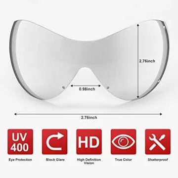 TYA Wrap Around Y2k Sunglasses For Women Men, Futuristic Oversized Shield Rimless Sun Glasses Fashion Vintage Silver Shades