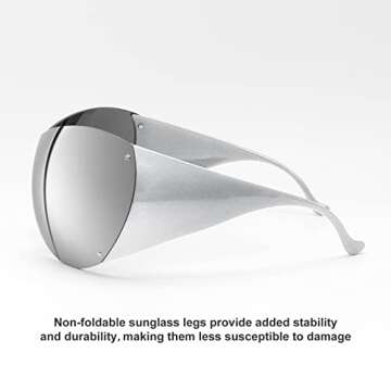 TYA Wrap Around Y2k Sunglasses For Women Men, Futuristic Oversized Shield Rimless Sun Glasses Fashion Vintage Silver Shades