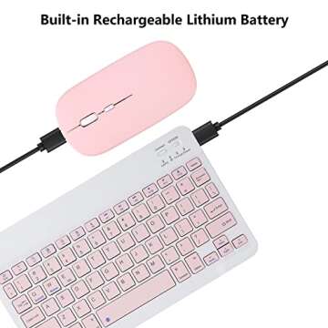 Rechargeable Bluetooth Keyboard and Mouse Combo Ultra-Slim Portable Compact Wireless Mouse Keyboard Set for Android Windows Tablet Cell Phone iPhone iPad Pro Air Mini, iPad OS/iOS 13 and Above (Pink)