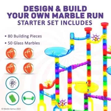 Marble Genius Marble Run - 130 Complete Pieces Maze Track Easter Toys for Adults, Teens, Toddlers & Kids Aged 4-8 Years Old, (80 Translucent Marbulous Pieces + 50 Glass-Marble Set), Starter Set