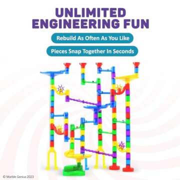 Marble Genius Marble Run - 130 Complete Pieces Maze Track Easter Toys for Adults, Teens, Toddlers & Kids Aged 4-8 Years Old, (80 Translucent Marbulous Pieces + 50 Glass-Marble Set), Starter Set