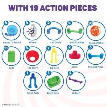 Marble Genius Marble Run - 130 Complete Pieces Maze Track Easter Toys for Adults, Teens, Toddlers & Kids Aged 4-8 Years Old, (80 Translucent Marbulous Pieces + 50 Glass-Marble Set), Starter Set