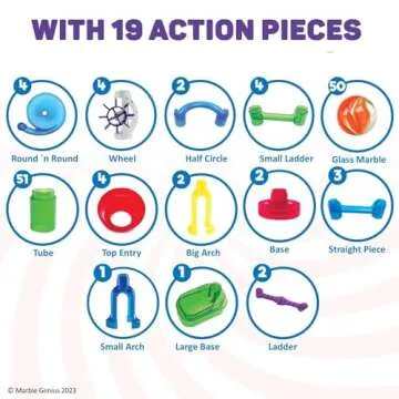 Marble Genius Marble Run - 130 Complete Pieces Maze Track Easter Toys for Adults, Teens, Toddlers & Kids Aged 4-8 Years Old, (80 Translucent Marbulous Pieces + 50 Glass-Marble Set), Starter Set