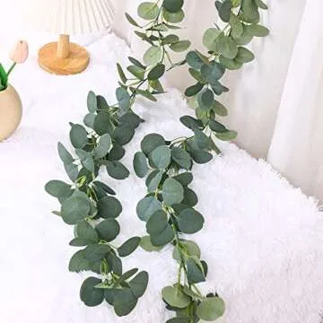 FUGZAUD 2 Pack Artificial Eucalyptus Garland Faux Silk Leaf Silver Dollar Eucalyptus Leaves Vines Handmade Garland Greenery Wedding Backdrop Indoor Outdoor Arch Wall Decoration