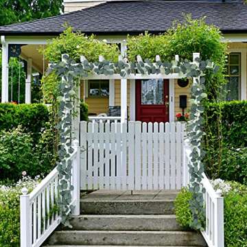 FUGZAUD 2 Pack Artificial Eucalyptus Garland Faux Silk Leaf Silver Dollar Eucalyptus Leaves Vines Handmade Garland Greenery Wedding Backdrop Indoor Outdoor Arch Wall Decoration