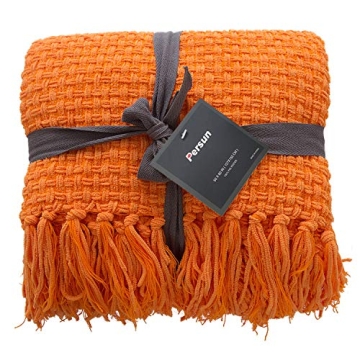 PERSUN Lightweight Decorative Knitted Throw Blanket Orange 50x60