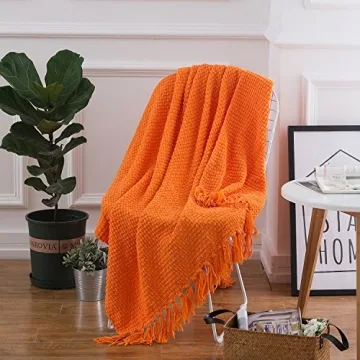 PERSUN Lightweight Decorative Knitted Throw Blanket Orange 50x60