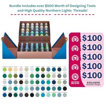 Bernette B79 Sewing & Embroidery Machine - Deluxe Embroidery Design Tools Bundle (Over $500 Embroidery Design Tools and 60 pcs Northern Lights Thread)