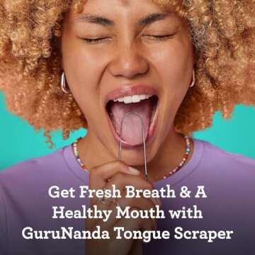 GuruNanda Tongue Scraper for Adults (4-Pack) with Travel Case, 420 Medical Grade Stainless Steel, Aids in Fresh Breath & Oral Care - Travel-Friendly
