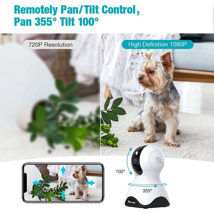 VIMTAG 1080P Pet Camera with Pan/Tilt & Audio