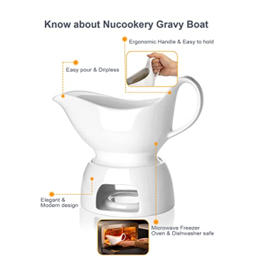 Elegant Nucookery Gravy Boat - Microwave Safe & Dripless Spout
