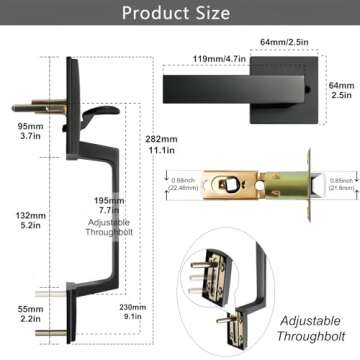 Front Door Handle, Single Cylinder Exterior Door Entry Handle with Door Lever, German Forging Technology Door Handle Set for House, Lever Reversible for Right and Left Sided Doors (Matte Black)