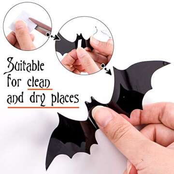 Whaline 72 Pack 3D Bats Stickers for Halloween Decor