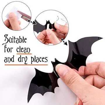 Whaline 72 Pack 3D Bats Stickers for Halloween Decor