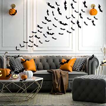 Whaline 72 Pack 3D Bats Stickers for Halloween Decor