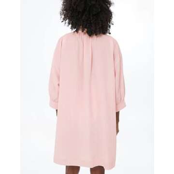 Ailoqing Swimsuit Coverup for Women V Neck 3/4 Sleeve Casual Shirt Dress with Pockets(Pink-XS)