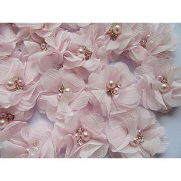 YYCRAFT Pack of 20 Pieces Chiffon 2" Flower Rhinestone for Craft Projects-Baby Pink