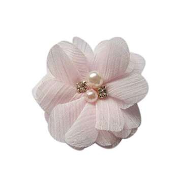YYCRAFT Pack of 20 Pieces Chiffon 2" Flower Rhinestone for Craft Projects-Baby Pink
