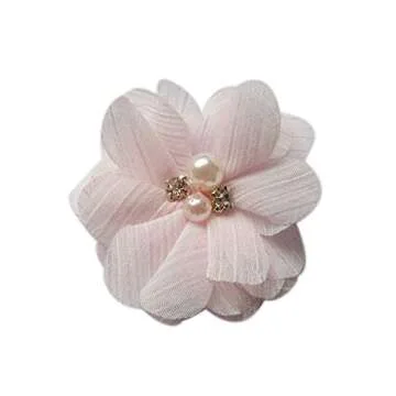 YYCRAFT Pack of 20 Pieces Chiffon 2" Flower Rhinestone for Craft Projects-Baby Pink