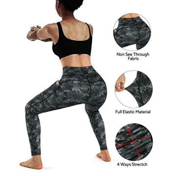 STYLEWORD Women's Camo Pattern Print Yoga Pants High Waist Full-Length Leggings with Pocket(Beehive Camo-084F,S)