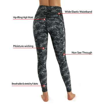 STYLEWORD Women's Camo Pattern Print Yoga Pants High Waist Full-Length Leggings with Pocket(Beehive Camo-084F,S)