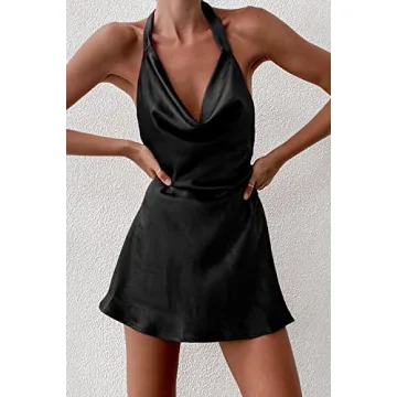 Sexy Satin Mini Dress Cowl Neck Backless Party Wear