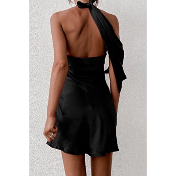Sexy Satin Mini Dress Cowl Neck Backless Party Wear