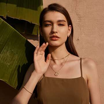 Valloey Rover Birth Flower Necklace for Women 14K Gold Plated Layered Dainty Carved Floral Pendant N...