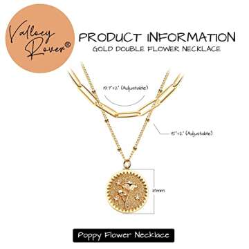 Valloey Rover Birth Flower Necklace for Women 14K Gold Plated Layered Dainty Carved Floral Pendant Necklace Personalized Engrave Month Necklace for Birthday Jewelry (February-Violet)