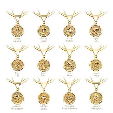 Valloey Rover Birth Flower Necklace for Women 14K Gold Plated Layered Dainty Carved Floral Pendant Necklace Personalized Engrave Month Necklace for Birthday Jewelry (February-Violet)