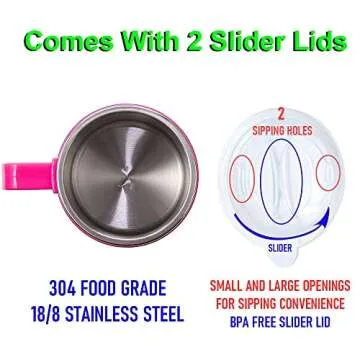 F-32 12 Oz Kids Stainless Steel Unicorn Pink 3D Mug with 2 Pack Slider Closure Lids - Eco-Friendly - BPA Free Signature Collection (Unicorn Pink)