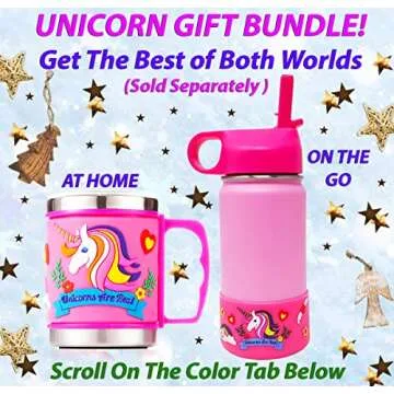 F-32 12 Oz Kids Stainless Steel Unicorn Pink 3D Mug with 2 Pack Slider Closure Lids - Eco-Friendly - BPA Free Signature Collection (Unicorn Pink)