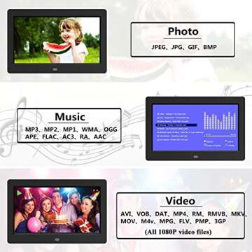 Digital Photo Frame 32GB SD Card 7 Inch 1024x600 High Resolution IPS Display Digital Picture Frames Auto-Rotate Image Preview Background Music Video Calendar with Remote Control