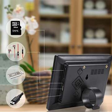 Digital Photo Frame 32GB SD Card 7 Inch 1024x600 High Resolution IPS Display Digital Picture Frames Auto-Rotate Image Preview Background Music Video Calendar with Remote Control