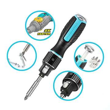 DOUBLEDRIVE Ratcheting Screwdriver Set - 2X Faster, 37-piece Magnetic Multi-bit Screw Drivers, Slotted/Philips/Pozi/Torx/Hex/Square, Repair Tool Kits for Laptop, PC, Furniture, DIY Hand Work