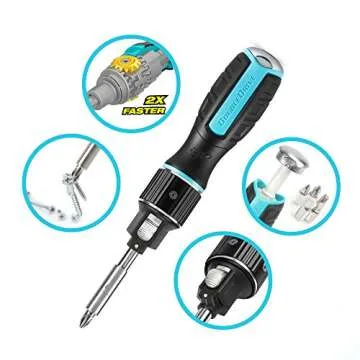 DOUBLEDRIVE Ratcheting Screwdriver Set - 2X Faster, 37-piece Magnetic Multi-bit Screw Drivers, Slotted/Philips/Pozi/Torx/Hex/Square, Repair Tool Kits for Laptop, PC, Furniture, DIY Hand Work